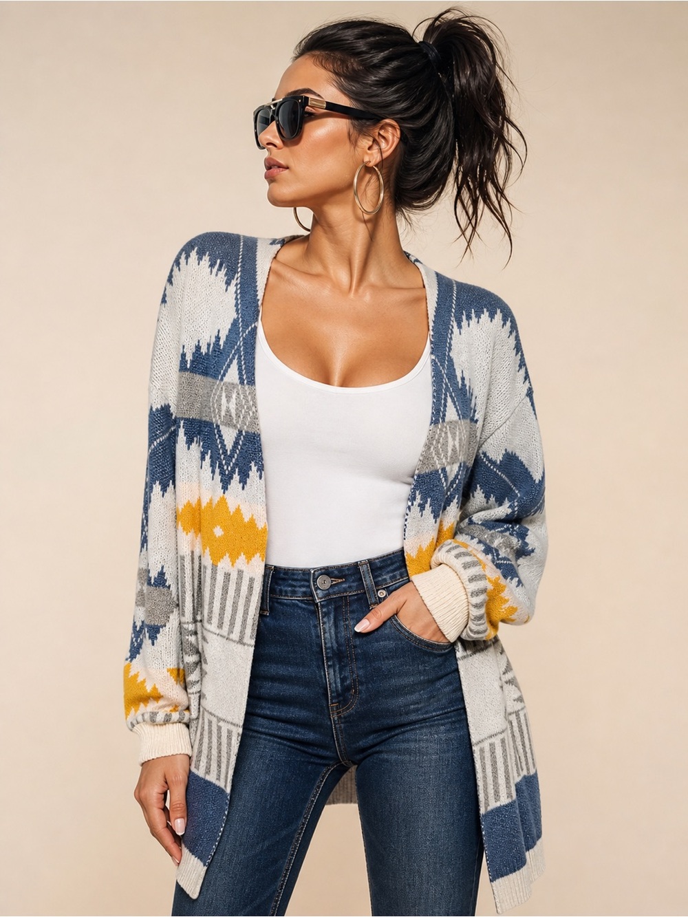 NEW SHEIN Aztec Geometric Oversized Long Cardigan Size Small